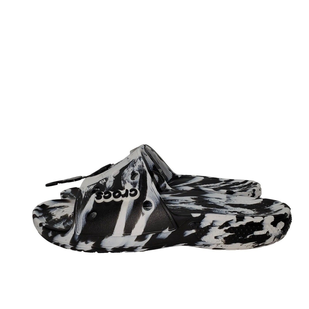 Crocs Adult Unisex Black White Marbled Slide Sandals M6/W8 NWT